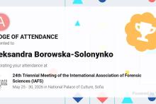 Certyfika uczestnictwa dr hab. Aleksandry Borowskiej-Solonynko