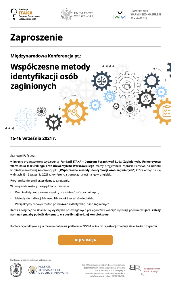 Konferencja współczesne metody identyfikacji osób zaginionych